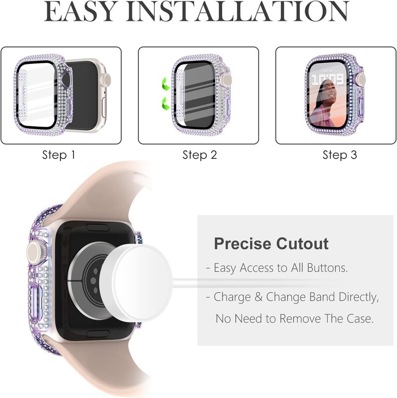 WINGLE 6 Pack Case for Apple Watch Series 11 10 46mm Case with Screen Protector, Over 400 Bling Crystal Diamond Apple Watch Face Cover Bumper Tempered Glass Screen Protector Women iWatch 11 10 46 mm - Image 5